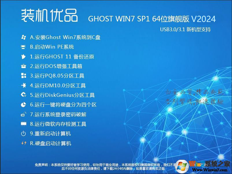 裝機優品Ghost Win7 64位旗艦版(集成USB3.0驅動+NVMe硬盤)V2024